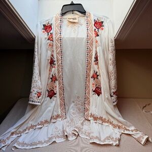 Savanna Jane M/L Embroidered Boho Kimono Cardigan Jacket